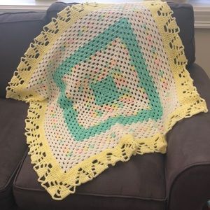 Crochet Baby Blanket Yellow, Green, Pink & White